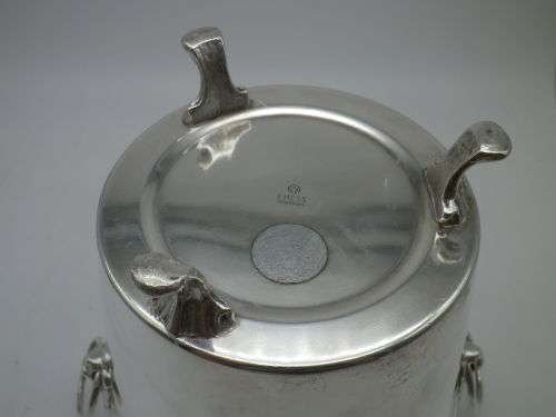 FOR KEVIN ONLY PLEASE! Silver Plated EMESS Small Ice bucket. Lidded, Lion handles 3 feet,