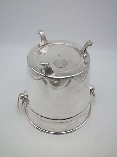 FOR KEVIN ONLY PLEASE! Silver Plated EMESS Small Ice bucket. Lidded, Lion handles 3 feet,