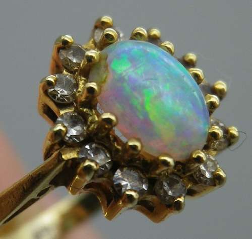 FOR TraHar5654 ONLY PLEASE!! Hallmarked 18ct Yellow Gold, Fire Opal and Diamond Ring. Size J.