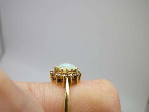 FOR TraHar5654 ONLY PLEASE!! Hallmarked 18ct Yellow Gold, Fire Opal and Diamond Ring. Size J.