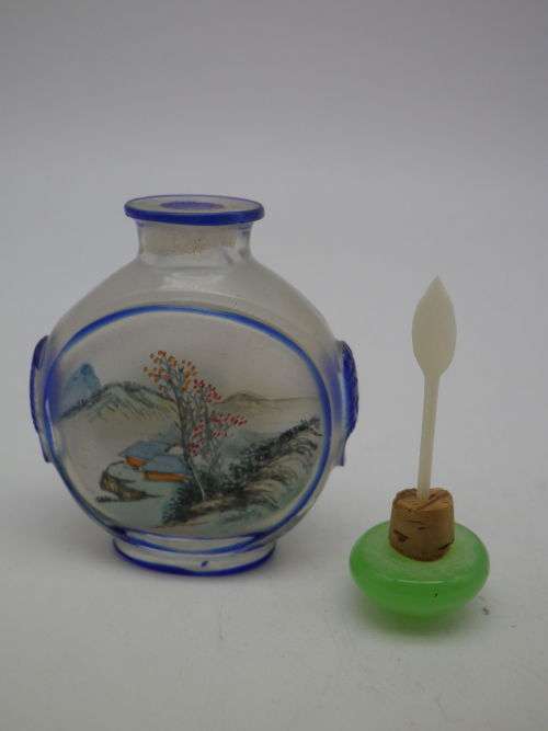 Beautiful Glass  Perfume or Snuff bottle- Inside Painted.