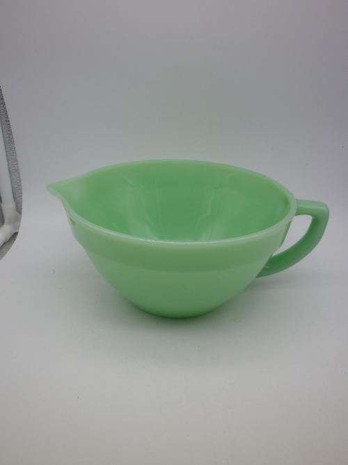 FOR JONSEO ONLY PLEASE!! Green FIRE KING, USA Milk Glass Large Vintage bowl with handle and spout