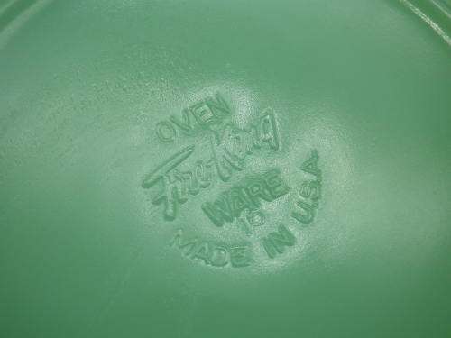 FOR JONSEO ONLY PLEASE!! Green FIRE KING, USA Milk Glass Large Vintage bowl with handle and spout