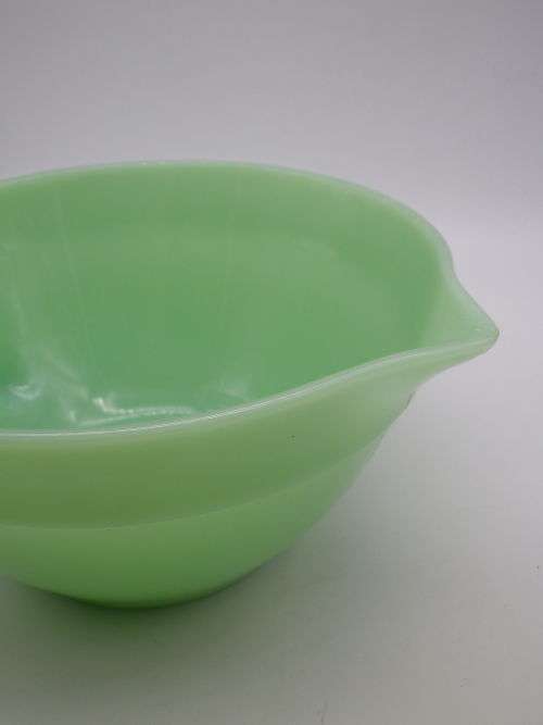 FOR JONSEO ONLY PLEASE!! Green FIRE KING, USA Milk Glass Large Vintage bowl with handle and spout