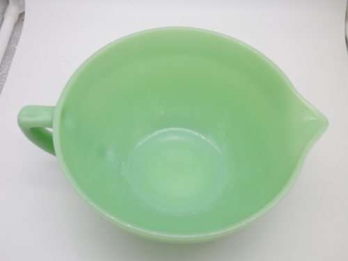 FOR JONSEO ONLY PLEASE!! Green FIRE KING, USA Milk Glass Large Vintage bowl with handle and spout