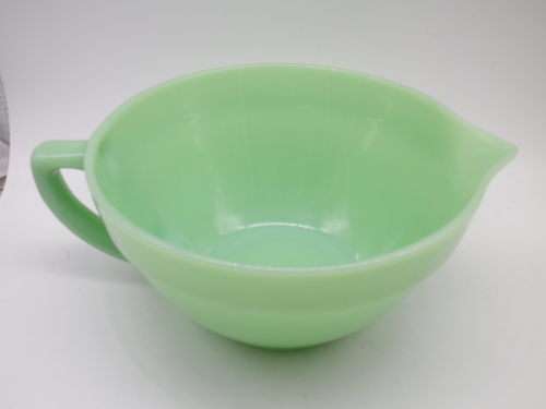 FOR JONSEO ONLY PLEASE!! Green FIRE KING, USA Milk Glass Large Vintage bowl with handle and spout