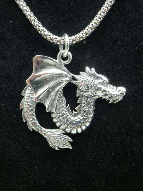 Sterling Silver DRAGON PENDANT and CHAIN. Fabulous!