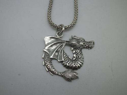 Sterling Silver DRAGON PENDANT and CHAIN. Fabulous!