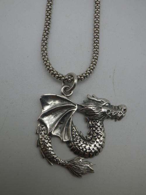 Sterling Silver DRAGON PENDANT and CHAIN. Fabulous!