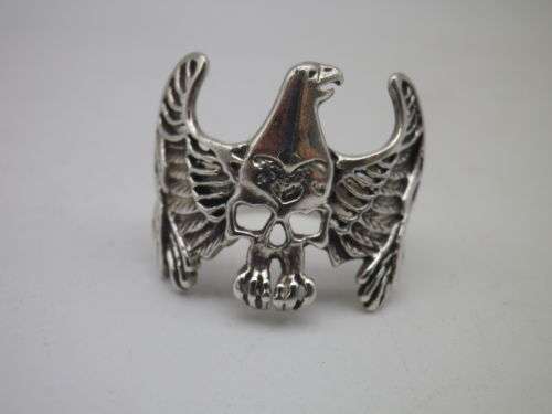 EAGLE & SKULL Sterling Silver Men`s Vintage Ring  Size: V 1/2 11grms. DRAMATIC!!