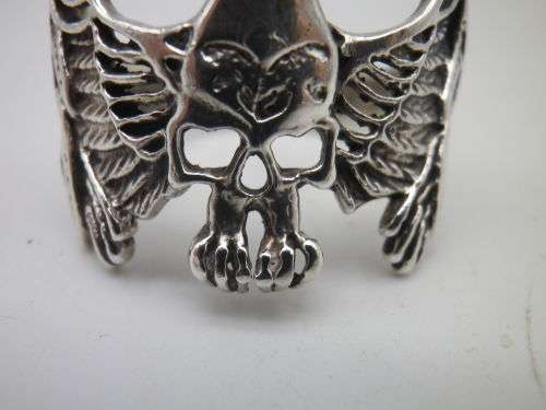EAGLE & SKULL Sterling Silver Men`s Vintage Ring  Size: V 1/2 11grms. DRAMATIC!!