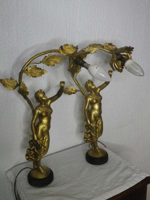 FOR DAVE1976 ONLY PLEASE! Magnificent Pair of Vintage FRENCH Gilt Tone Figural Table lamps.