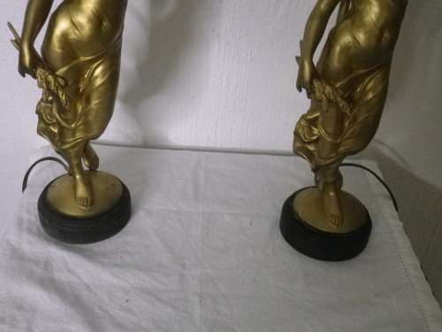 FOR DAVE1976 ONLY PLEASE! Magnificent Pair of Vintage FRENCH Gilt Tone Figural Table lamps.