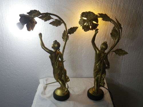 FOR DAVE1976 ONLY PLEASE! Magnificent Pair of Vintage FRENCH Gilt Tone Figural Table lamps.