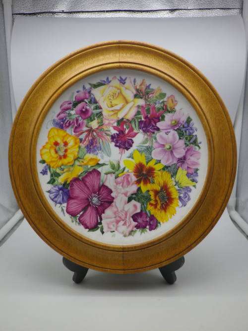 ROYAL ALBERT `BIRTHDAY BOUQUET`  Display Plate in oak hanging frame. Ltd Edition WOW!!