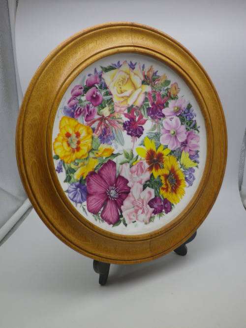 ROYAL ALBERT `BIRTHDAY BOUQUET`  Display Plate in oak hanging frame. Ltd Edition WOW!!