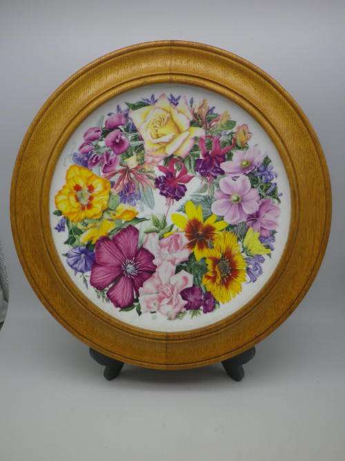 ROYAL ALBERT `BIRTHDAY BOUQUET`  Display Plate in oak hanging frame. Ltd Edition WOW!!