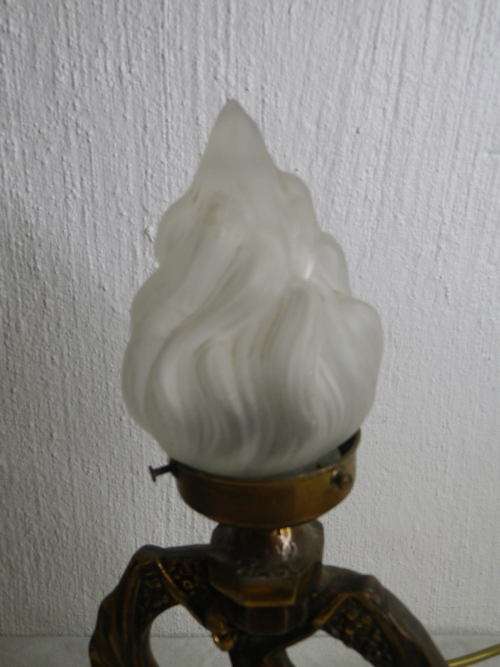 FOR LINJOU ONLY!! ART DECO Lamp. Bronze? dancing girl on marble base with glass flame shade.
