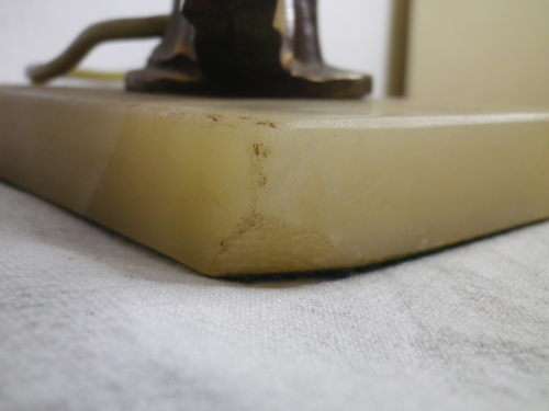 FOR LINJOU ONLY!! ART DECO Lamp. Bronze? dancing girl on marble base with glass flame shade.