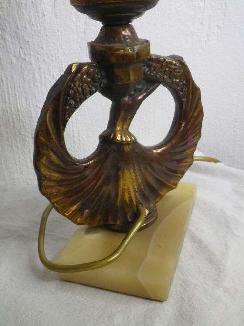 FOR LINJOU ONLY!! ART DECO Lamp. Bronze? dancing girl on marble base with glass flame shade.