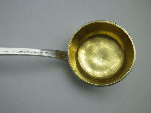 Vintage (Antique) German silver sauce ladle with gilded bowl, 63g. 18.5 cm