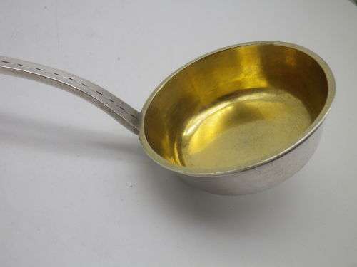 Vintage (Antique) German silver sauce ladle with gilded bowl, 63g. 18.5 cm