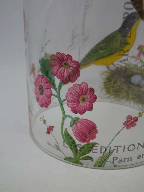 Glass Cloche (dome) with Robin pattern. 19 x 12.5 cm Beautiful!