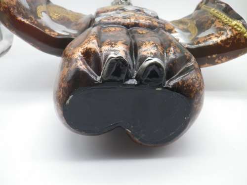 Oriental Masked Actor Painted Metal Figurine, Removeable mask and fan. 32cm