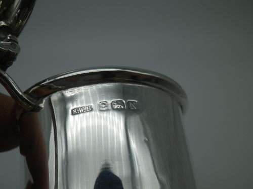 Hallmarked Silver Mustard pot and spoon Original Blue glass liner Birmingham 1935, 1937 33 grms