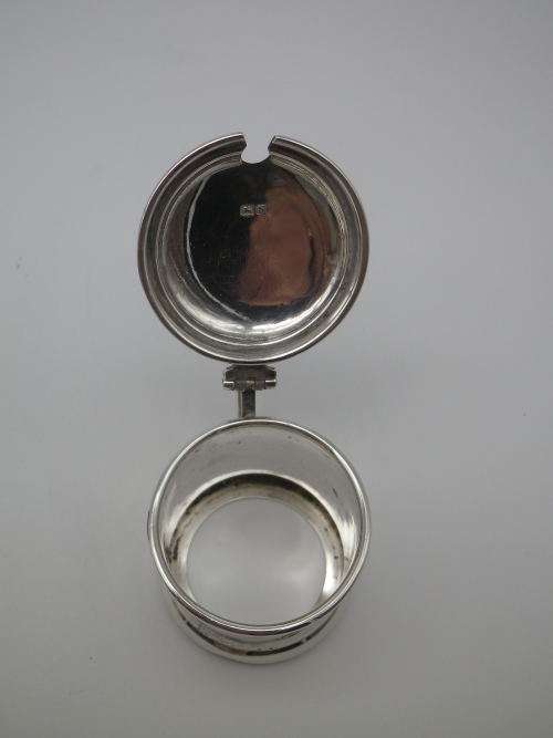 Hallmarked Silver Mustard pot and spoon Original Blue glass liner Birmingham 1935, 1937 33 grms