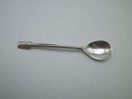 Hallmarked Silver Mustard pot and spoon Original Blue glass liner Birmingham 1935, 1937 33 grms