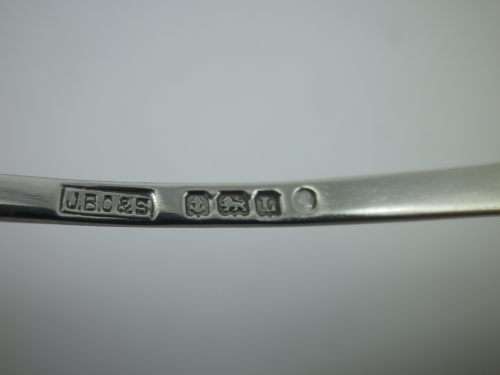 Hallmarked Silver Mustard pot and spoon Original Blue glass liner Birmingham 1935, 1937 33 grms