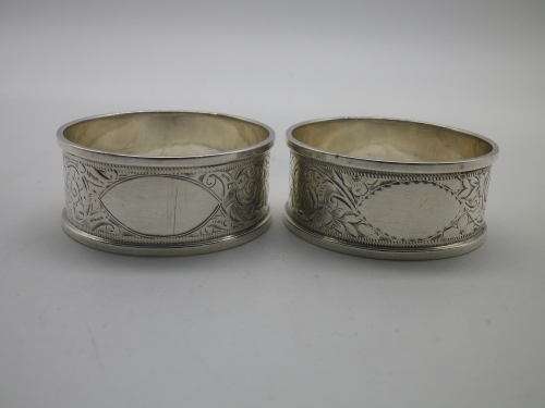 Pair Antique Hallmarked Sterling Silver Napkin Rings 34.1 gm Birmingham1899/1900 John Edward Wilmot