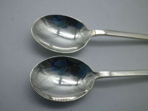 Pair BOWLING THEME Hallmarked silver spoons. Sheffield 1939 ASP Co 23grms 11.5 cm long. UNUSUAL!