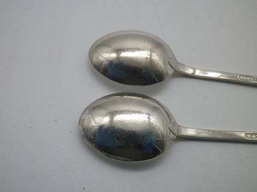 Pair BOWLING THEME Hallmarked silver spoons. Sheffield 1939 ASP Co 23grms 11.5 cm long. UNUSUAL!