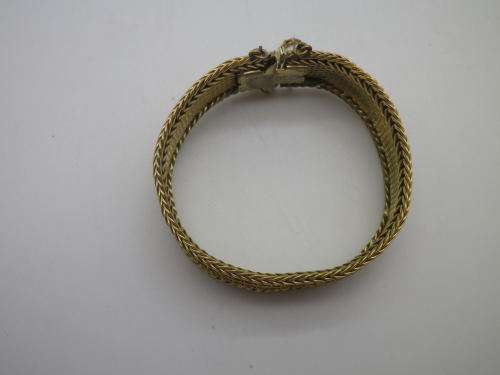 Attractive Vintage 18K rolled gold plated Woven bracelet with safety clasp and chain Made in Germany