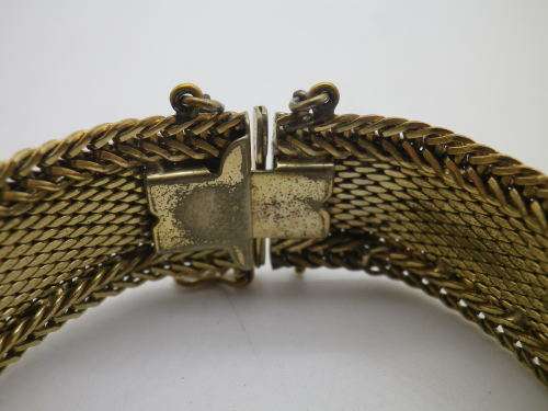 Attractive Vintage 18K rolled gold plated Woven bracelet with safety clasp and chain Made in Germany