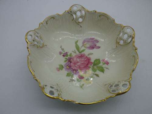 Vintage RC Rosenthal Moliere 3 footed bowl No 2875 with pink roses Kronach Germany 17 x 6.5cm