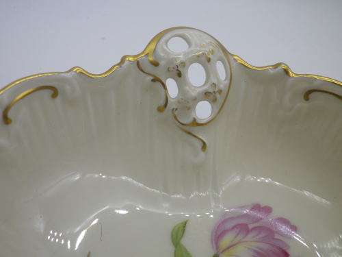 Vintage RC Rosenthal Moliere 3 footed bowl No 2875 with pink roses Kronach Germany 17 x 6.5cm