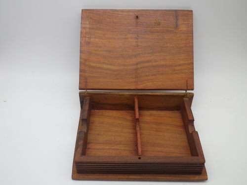 Vintage Wooden Book Shape Double Playing Card Box with Brass inlay
