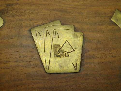 Vintage Wooden Book Shape Double Playing Card Box with Brass inlay