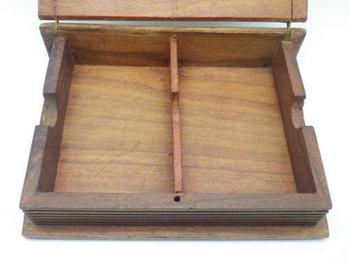 Vintage Wooden Book Shape Double Playing Card Box with Brass inlay