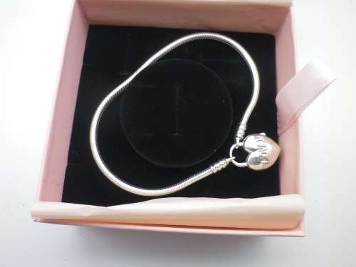 PANDORA STERLING SILVER bracelet with `You are Loved` heart shaped clasp Boxed Mint condition