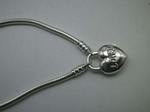 PANDORA STERLING SILVER bracelet with `You are Loved` heart shaped clasp Boxed Mint condition