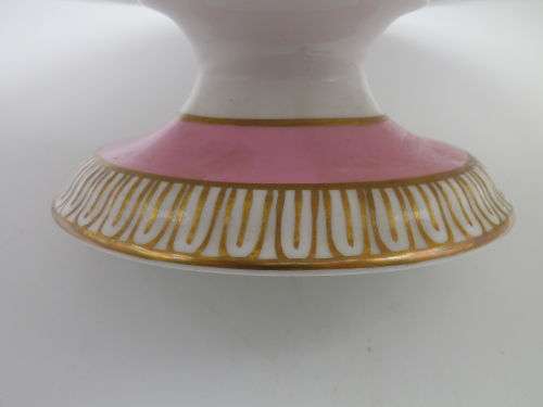EXQUISITE ANTIQUE HANDPAINTED and GILDED PINK FLORAL CAKE STAND. 23 X 6.5cm EXCELLENT CONDITION.