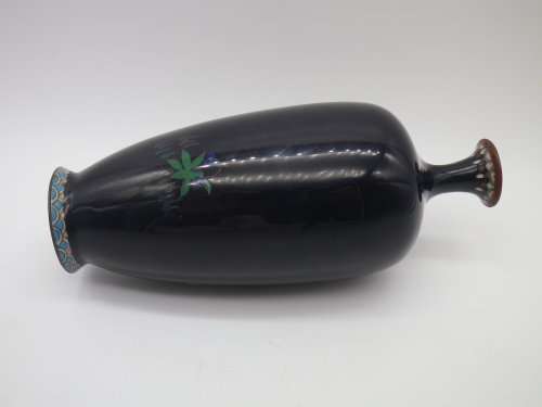 Antique Meiji Period Japanese Cloisonne Vase. Quails among irises 15cm Possibly Ota Toshiro?