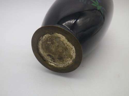 Antique Meiji Period Japanese Cloisonne Vase. Quails among irises 15cm Possibly Ota Toshiro?