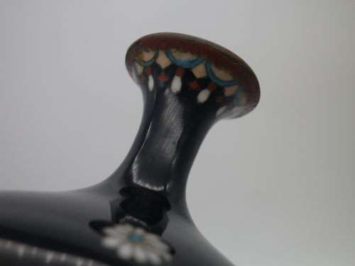 Antique Meiji Period Japanese Cloisonne Vase. Quails among irises 15cm Possibly Ota Toshiro?