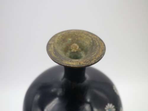 Antique Meiji Period Japanese Cloisonne Vase. Quails among irises 15cm Possibly Ota Toshiro?