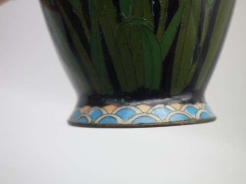 Antique Meiji Period Japanese Cloisonne Vase. Quails among irises 15cm Possibly Ota Toshiro?